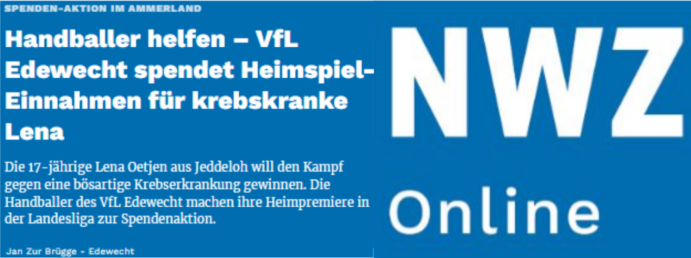 Auch auf NWZ-Online nachzulesen: Handballer helfen – VfL Edewecht spendet Heimspiel-Einnahmen für krebskranke Lena